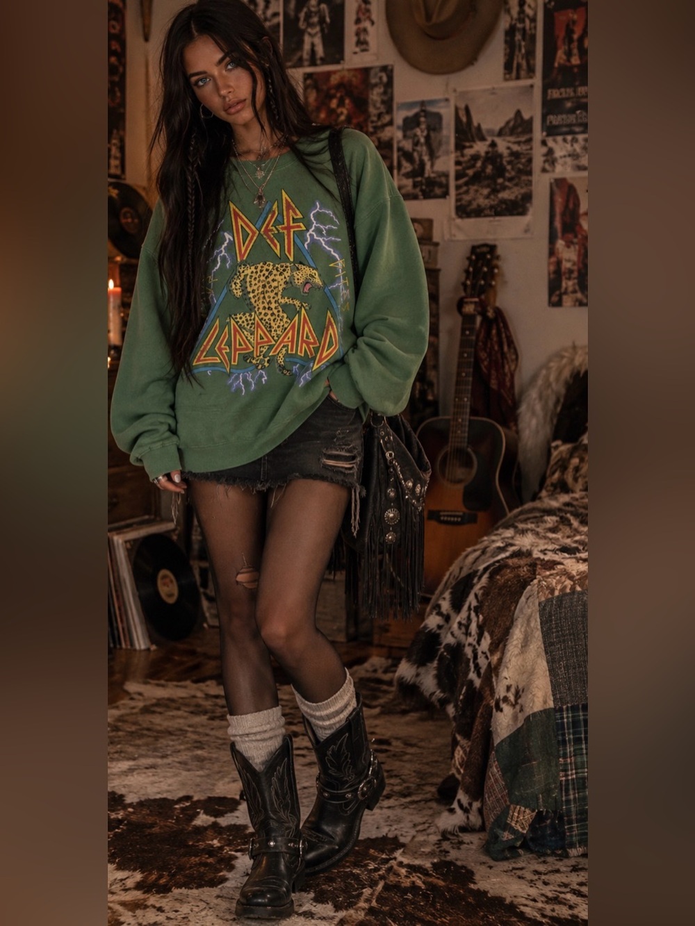 Goodie Two Sleeves by Def Leopard Green Crewneck